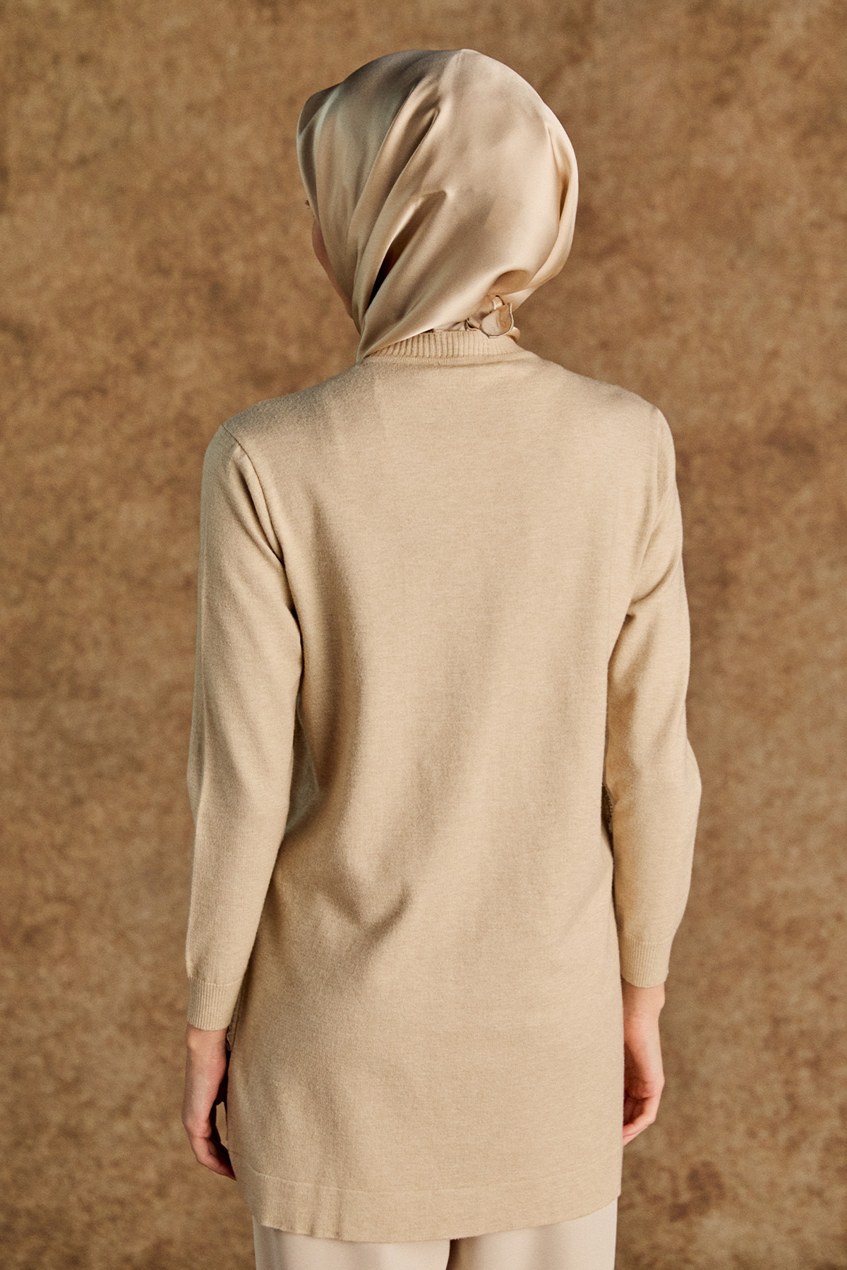 Taşlı Yaprak Desenli Triko Tunik, Tesettür Giyim