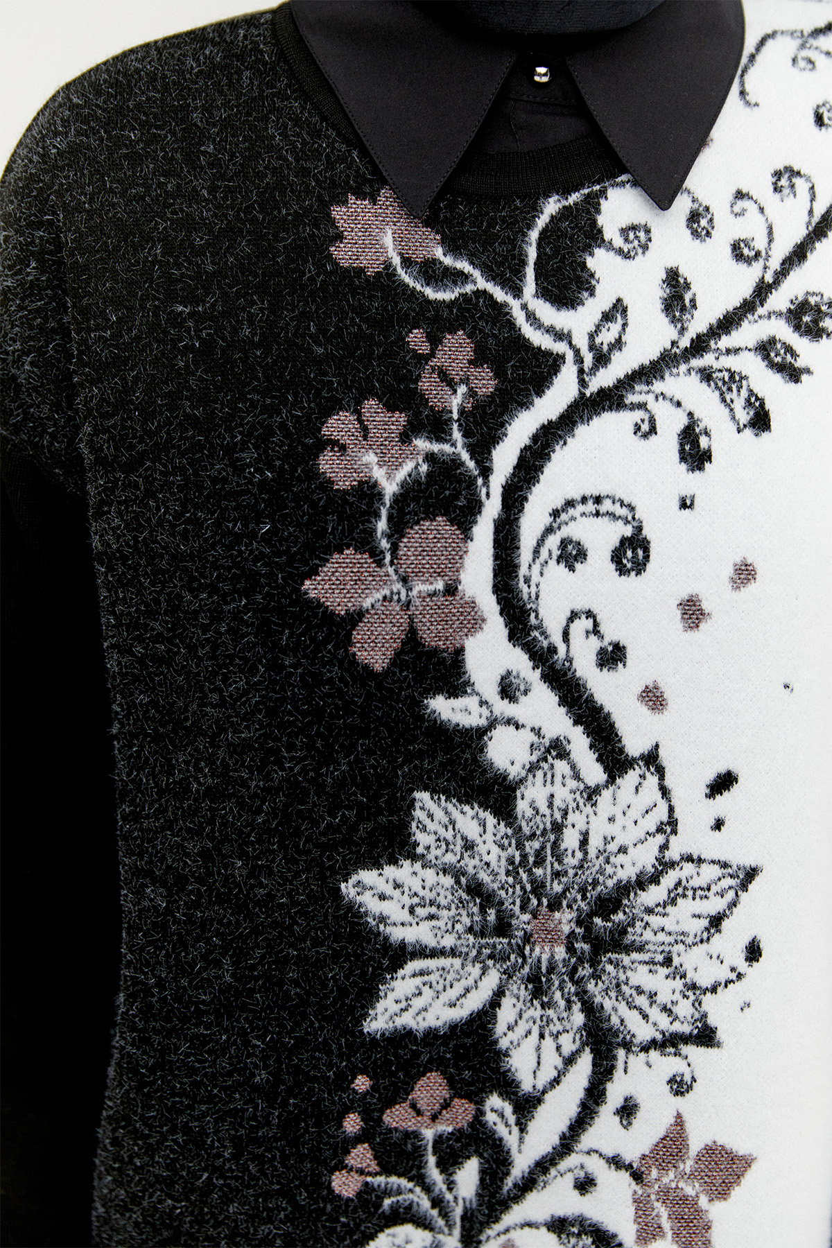 Simli Çiçek Motifli Triko Tunik, Tesettür Giyim