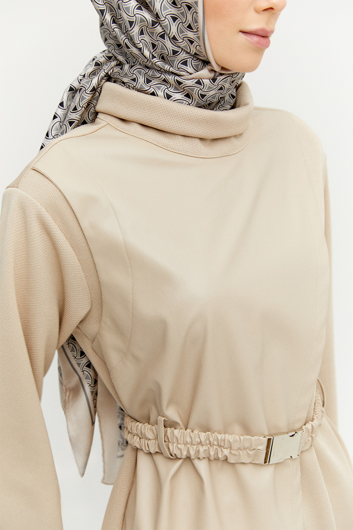 Asimetrik Suni Deri Detaylı Örme Tunik, Tesettür Giyim