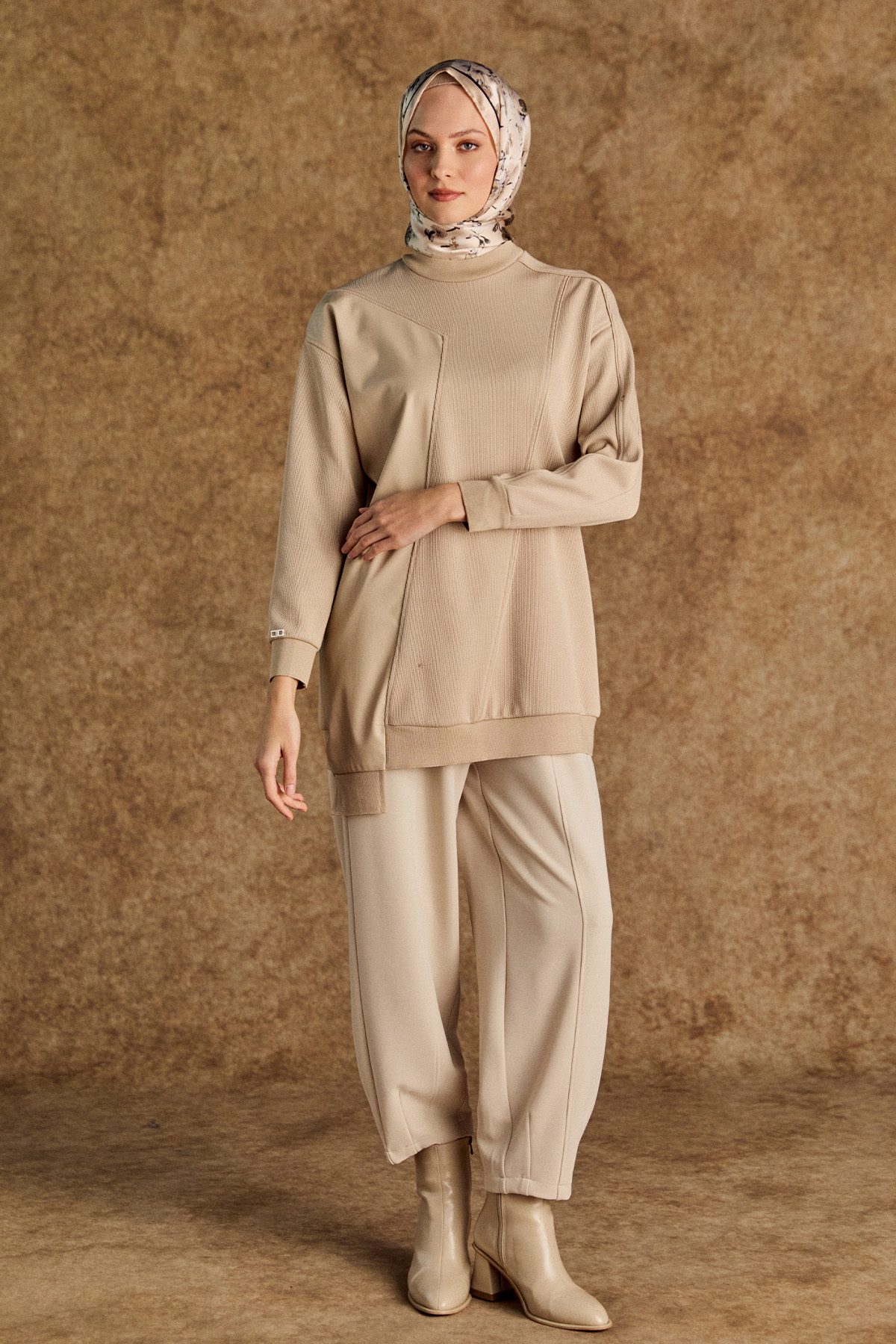 Suni Derili Asimetrik Örme Tunik, Tesettür Giyim