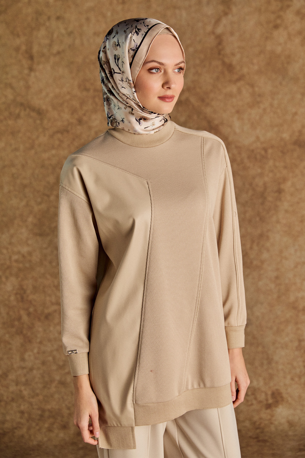 Suni Derili Asimetrik Örme Tunik, Tesettür Giyim