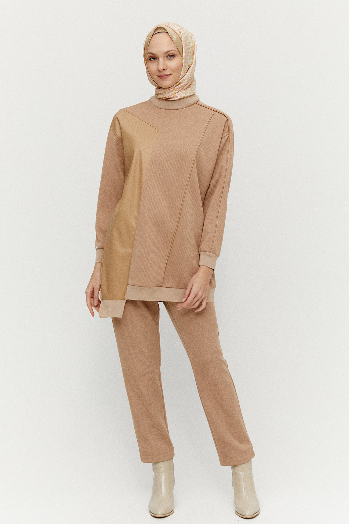 Suni Derili Asimetrik Örme Tunik, Tesettür Giyim