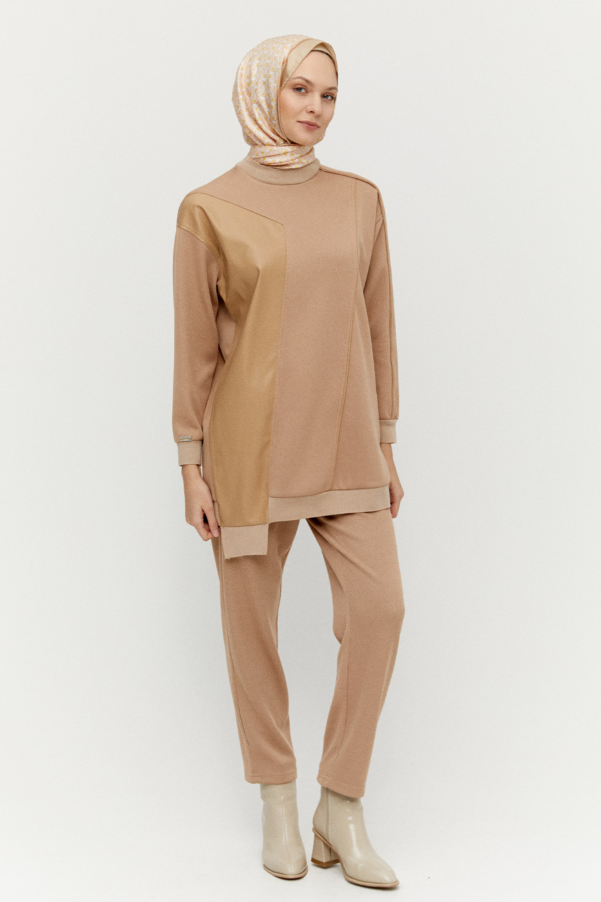 Suni Derili Asimetrik Örme Tunik, Tesettür Giyim