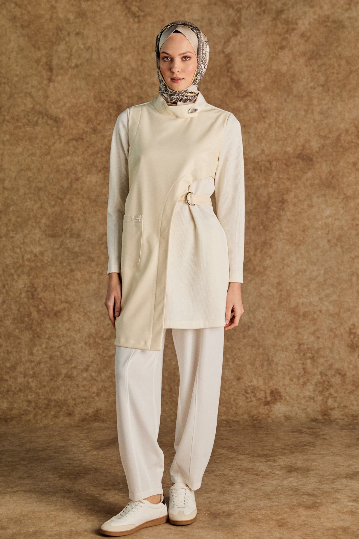 Asimetrik Suni Derili Tunik, Tesettür Giyim