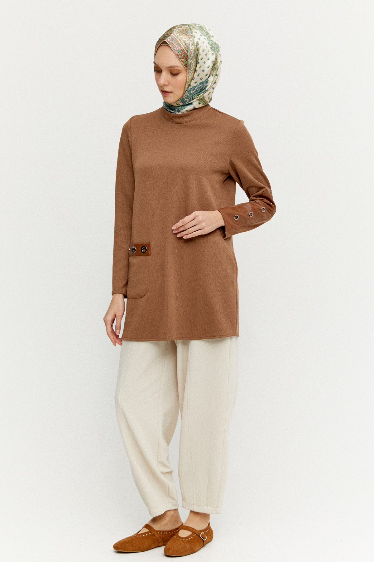 Hakim Yaka Kuşgözlü Örme Tunik, Tesettür Giyim