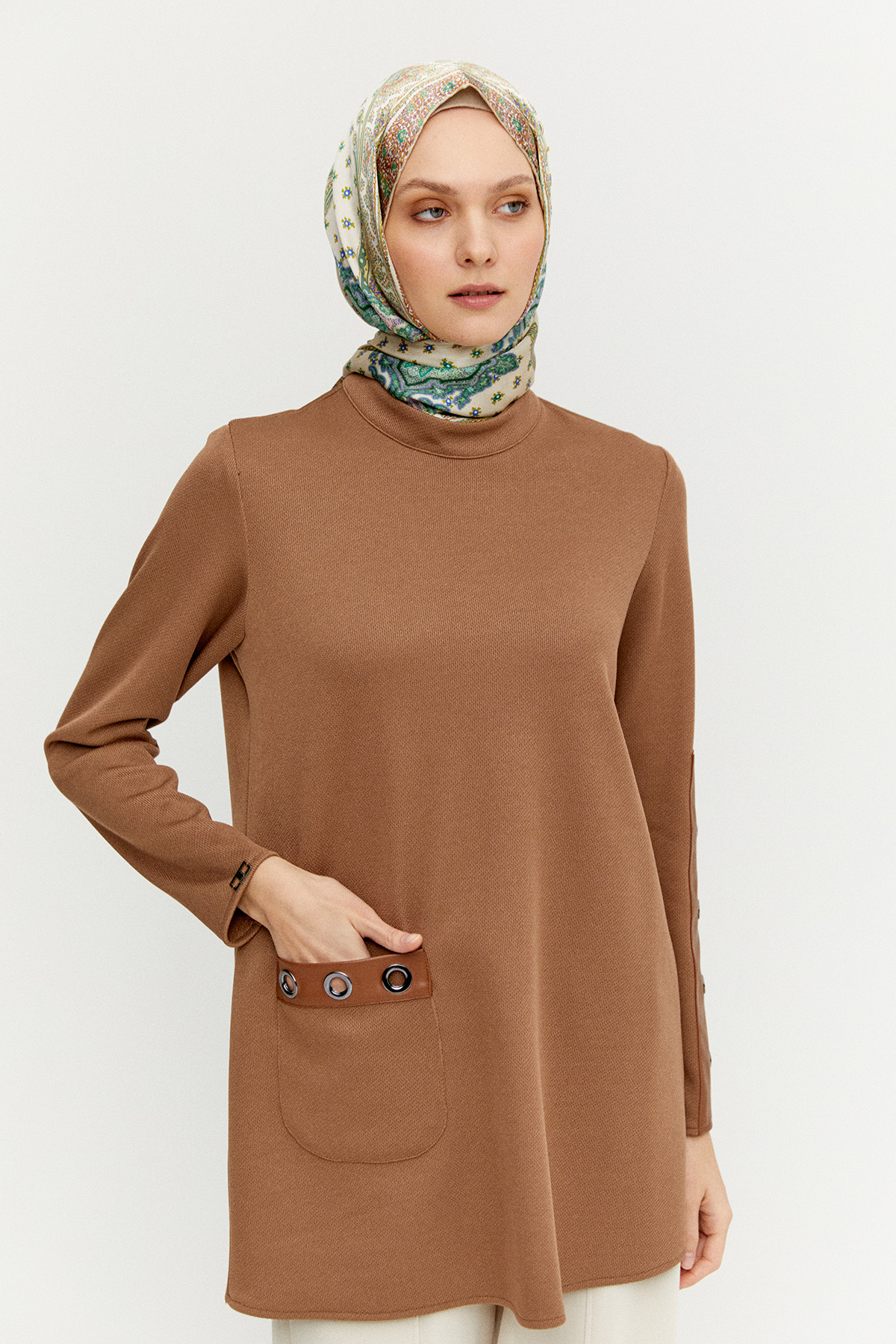 Hakim Yaka Kuşgözlü Örme Tunik, Tesettür Giyim