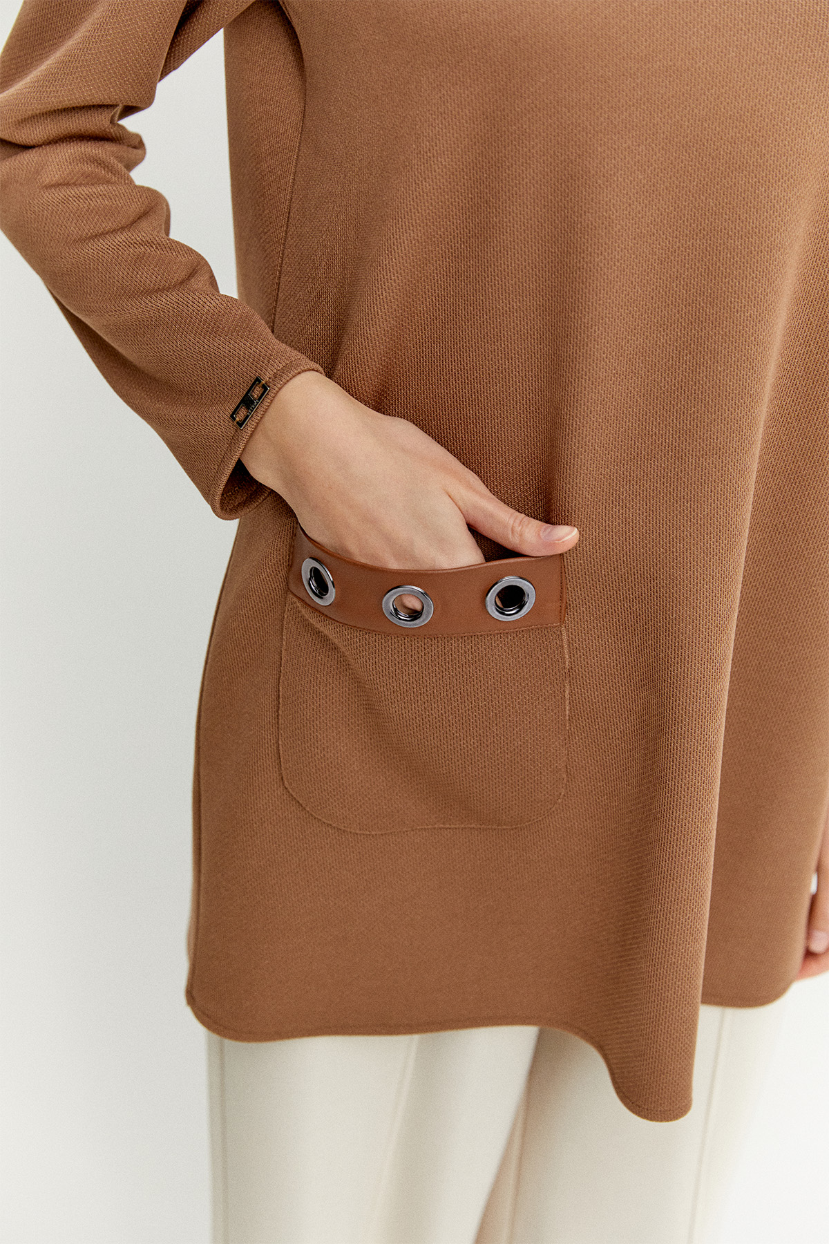 Hakim Yaka Kuşgözlü Örme Tunik, Tesettür Giyim