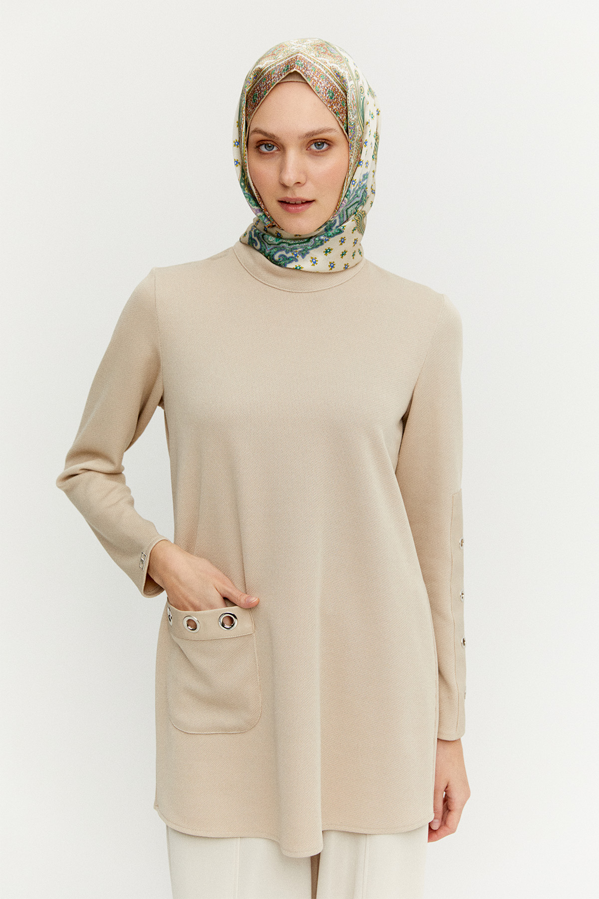 Hakim Yaka Kuşgözlü Örme Tunik, Tesettür Giyim