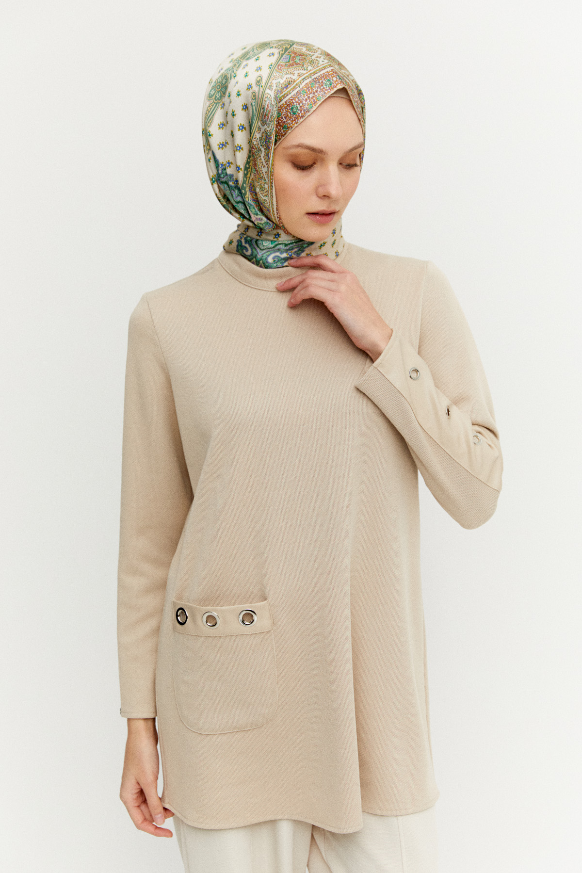 Hakim Yaka Kuşgözlü Örme Tunik, Tesettür Giyim