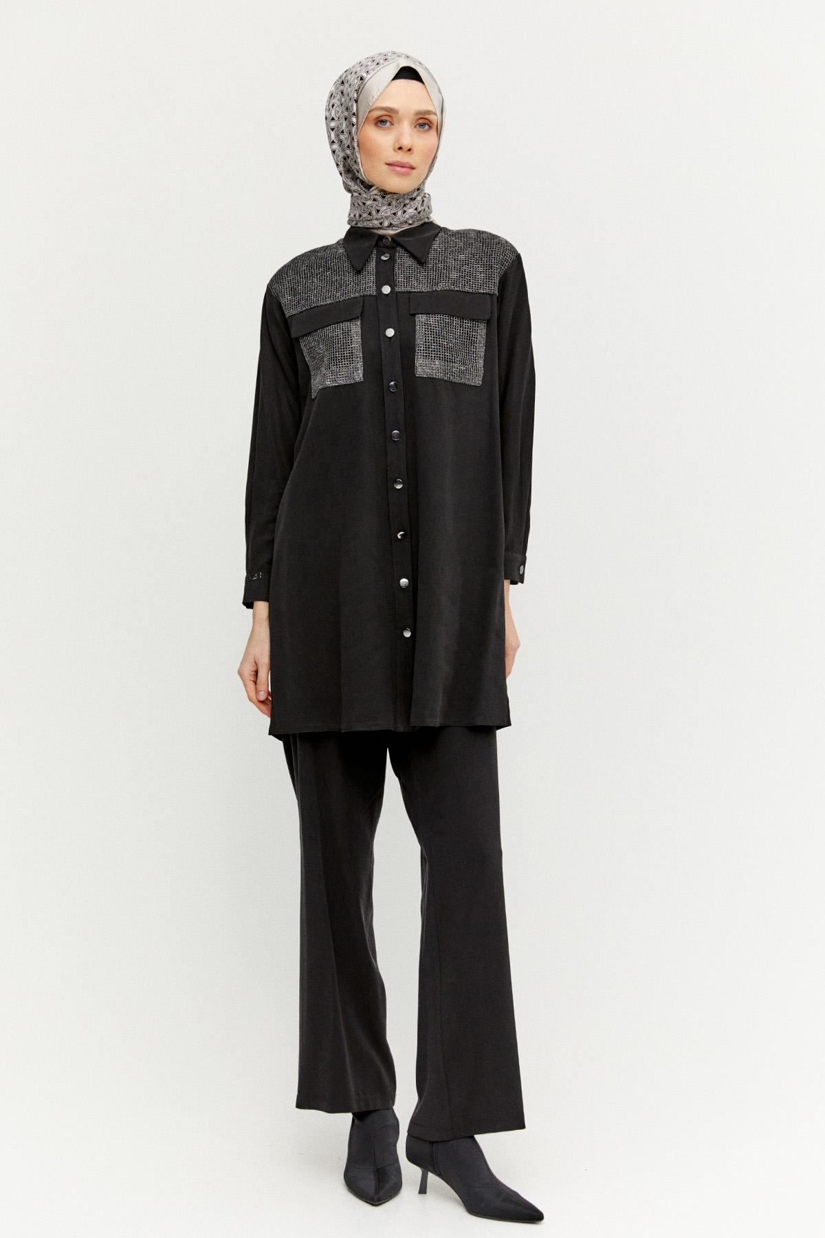 File Cepli Gömlek Yaka Tunik, Tesettür Giyim
