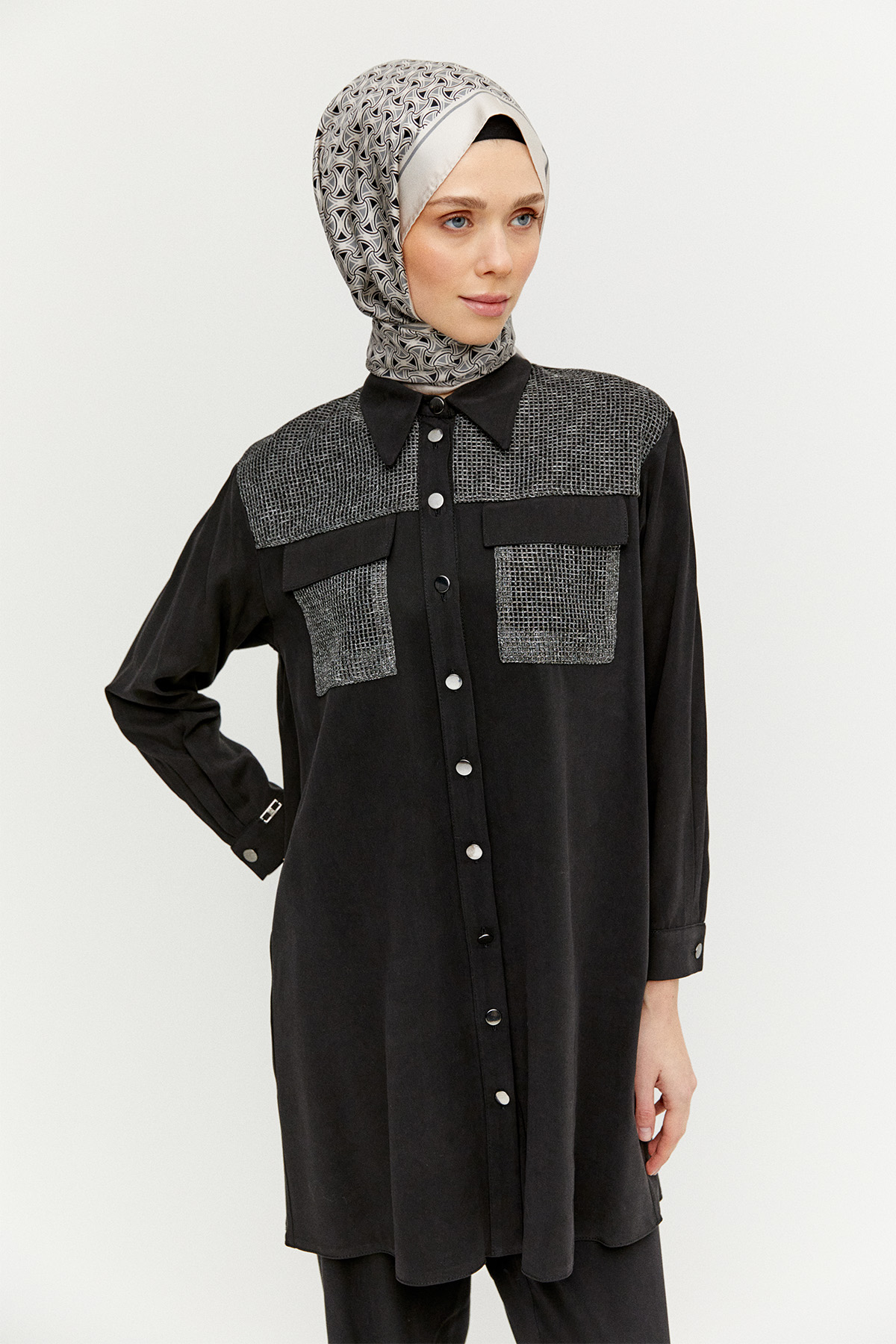 File Cepli Gömlek Yaka Tunik, Tesettür Giyim