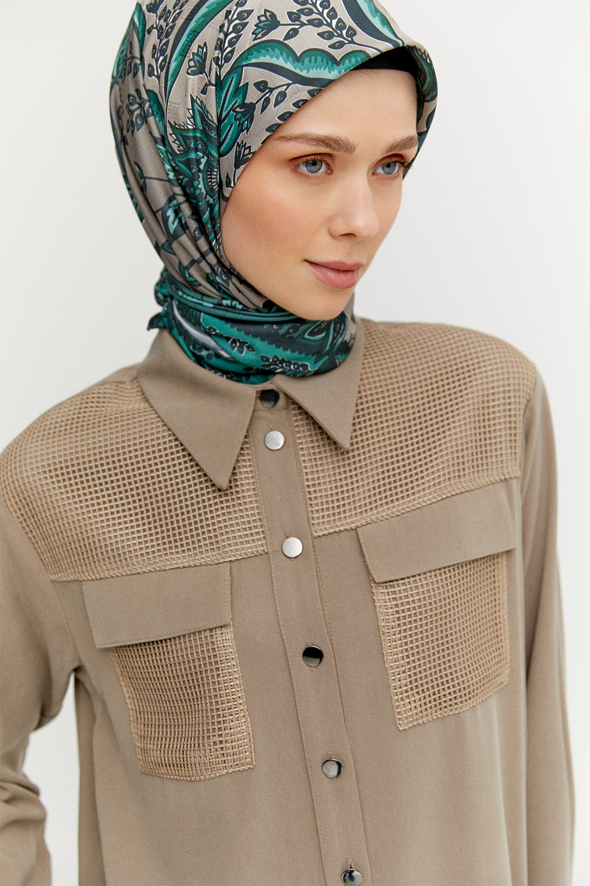 File Cepli Gömlek Yaka Tunik, Tesettür Giyim