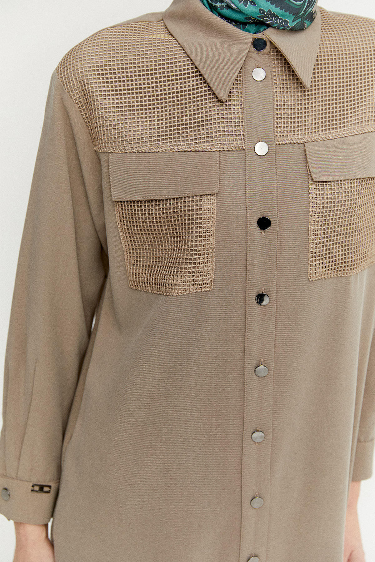 File Cepli Gömlek Yaka Tunik, Tesettür Giyim