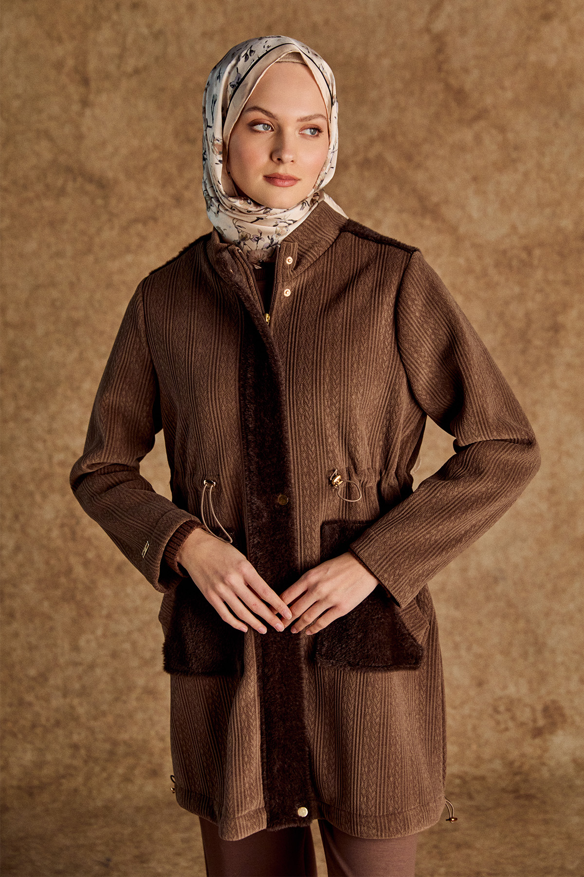 Suni Kürklü Stoperli Kap, Tesettür Giyim