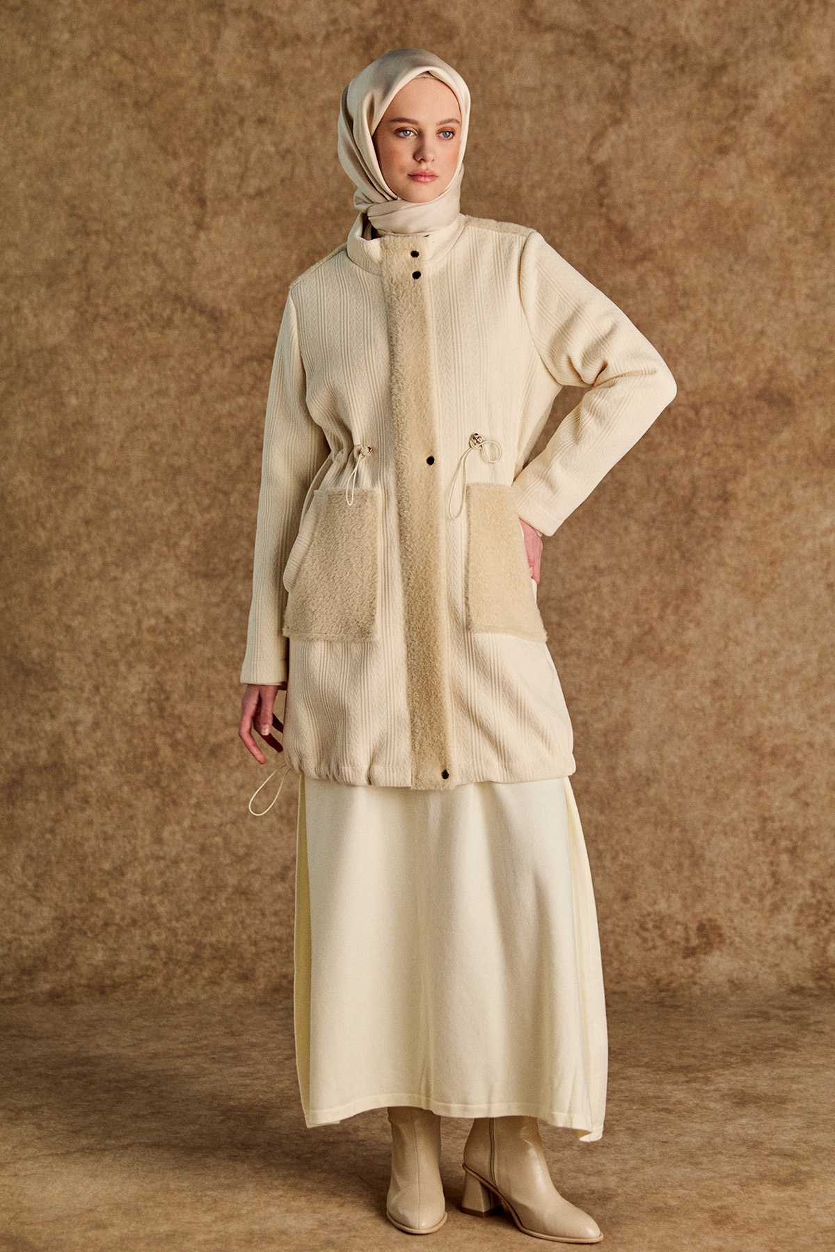 Suni Kürklü Stoperli Kap, Tesettür Giyim