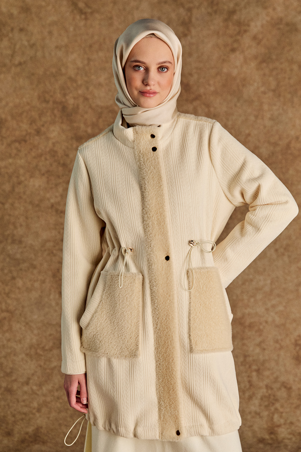 Suni Kürklü Stoperli Kap, Tesettür Giyim